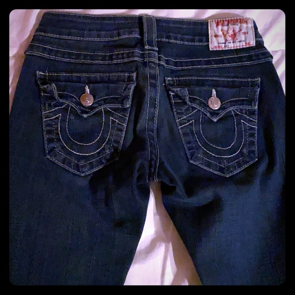 True Religion bell bottom blue jeans !